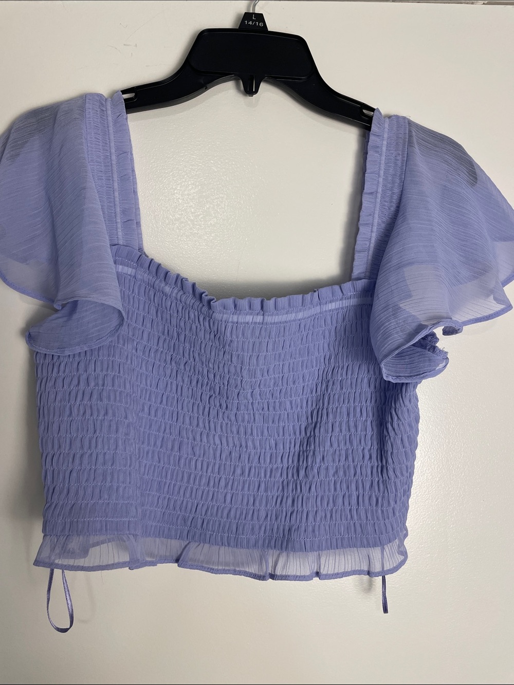 Bar III Lavender Smocked Puff-Sleeve Crop Top
